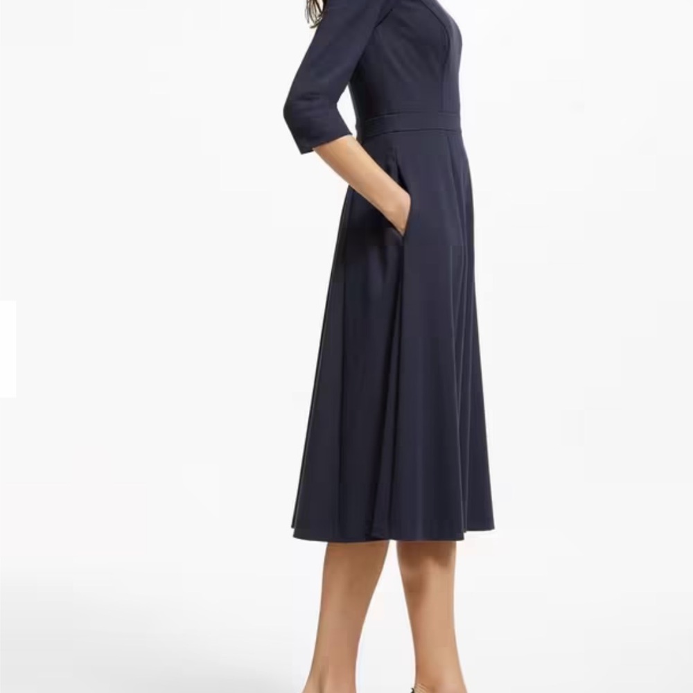 Boden Claudia Ponte Midi Dress Navy Gold Size 4 Colorblock Fit and Flare - Picture 5 of 10